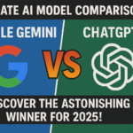 Ultimate AI model comparison between Google Gemini and ChatGPT showing the two competing AI systems face-to-face with performance metrics and key features highlighted between them in 2025