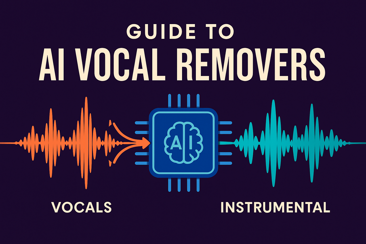 AI in music producer using vocal remover software on computer screen with audio waveforms, mixing console, and headphones in modern recording studio setup